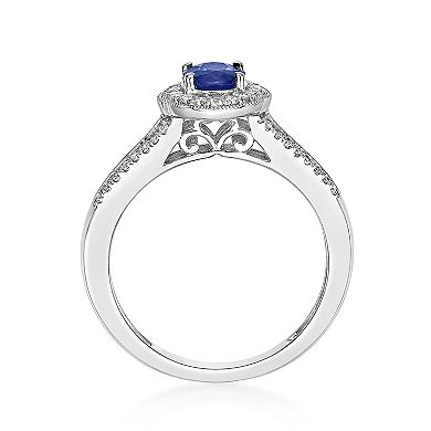 Gemminded Rhodium Over 10k Gold 1/4 Carat T.W. Diamond & Sapphire Ring