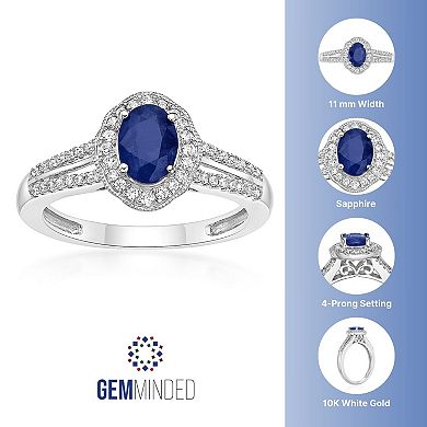 Gemminded Rhodium Over 10k Gold 1/4 Carat T.W. Diamond & Sapphire Ring
