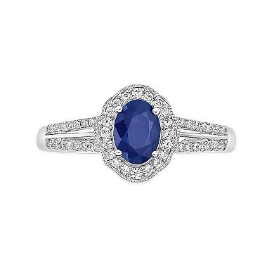 Gemminded Rhodium Over 10k Gold 1/4 Carat T.W. Diamond & Sapphire Ring
