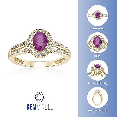 Gemminded 10k Gold 1/4 Carat T.W. Diamond & Ruby Ring