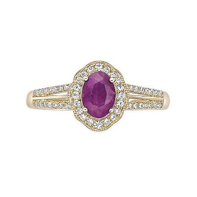 Gemminded 10k Gold 1/4 Carat T.W. Diamond & Ruby Ring