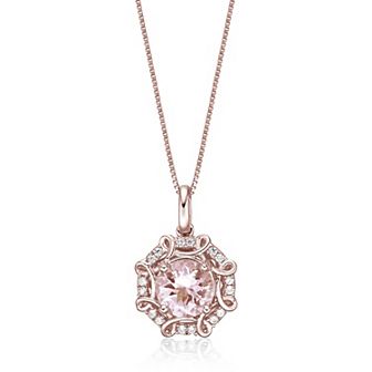 Gemminded 10k Rose Gold 1/10 Carat T.W. Diamond & Morganite Pendant Necklace