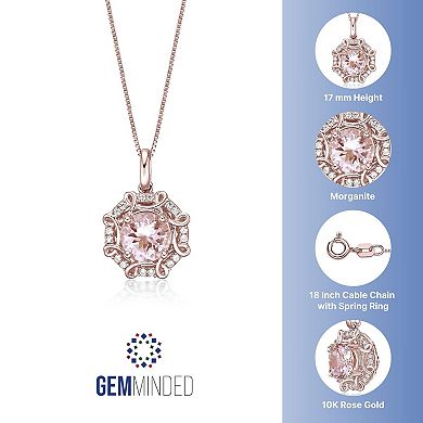 Gemminded 10k Rose Gold 1/10 Carat T.W. Diamond & Morganite Pendant Necklace