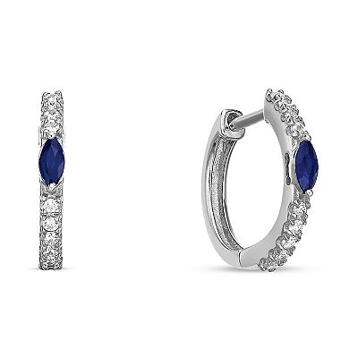 Gemminded Rhodium Over 10k Gold 1/8 Carat T.W. Diamond & Sapphire Hoop Earrings