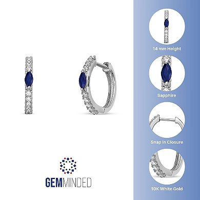 Gemminded Rhodium Over 10k Gold 1/8 Carat T.W. Diamond & Sapphire Hoop Earrings