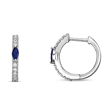 Gemminded Rhodium Over 10k Gold 1/8 Carat T.W. Diamond & Sapphire Hoop Earrings