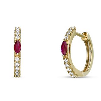 Gemminded 10k Rose Gold 1/8 Carat T.W. Diamond & Ruby Hoop Earrings
