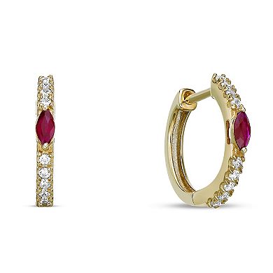 Gemminded 10k Rose Gold 1/8 Carat T.W. Diamond & Ruby Hoop Earrings