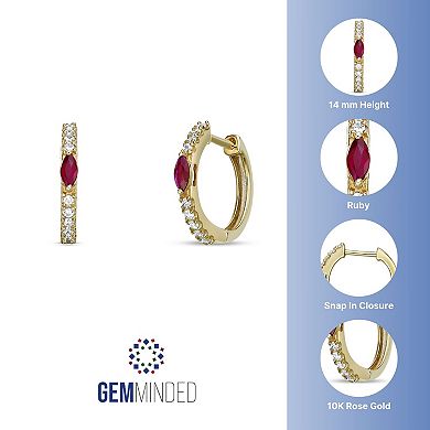 Gemminded 10k Rose Gold 1/8 Carat T.W. Diamond & Ruby Hoop Earrings