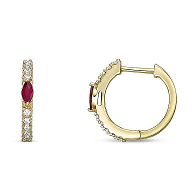 Gemminded 10k Rose Gold 1/8 Carat T.W. Diamond & Ruby Hoop Earrings