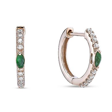 Gemminded 10k Gold 1/8 Carat T.W. Diamond & Multi-Gemstone Hoop Earrings