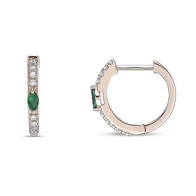 Gemminded 10k Gold 1/8 Carat T.W. Diamond & Multi-Gemstone Hoop Earrings