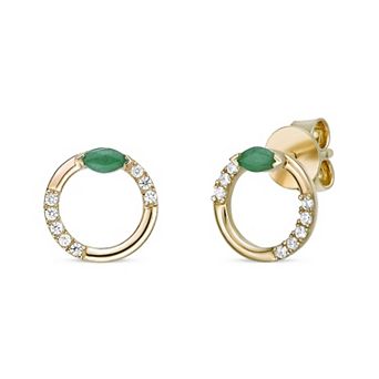 Gemminded 10k Gold 1/10 Carat T.W. Diamond & Emerald Hoop Earrings