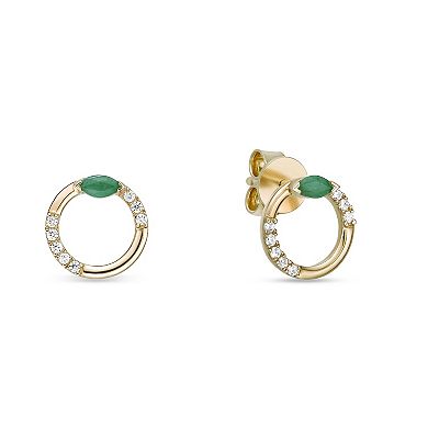 Gemminded 10k Gold 1/10 Carat T.W. Diamond & Emerald Hoop Earrings