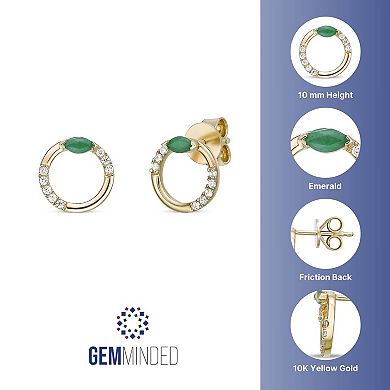 Gemminded 10k Gold 1/10 Carat T.W. Diamond & Emerald Hoop Earrings