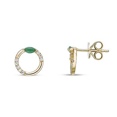Gemminded 10k Gold 1/10 Carat T.W. Diamond & Emerald Hoop Earrings