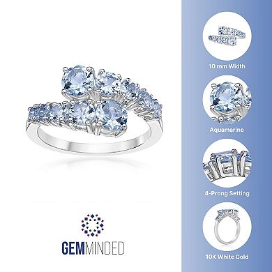 Gemminded Rhodium Over 10k Gold Aquamarine Ring