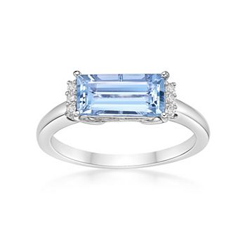 Gemminded Rhodium Over 10k Gold Aquamarine & Diamond Accent Ring