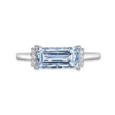 Gemminded Rhodium Over 10k Gold Aquamarine & Diamond Accent Ring