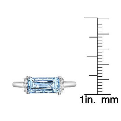 Gemminded Rhodium Over 10k Gold Aquamarine & Diamond Accent Ring