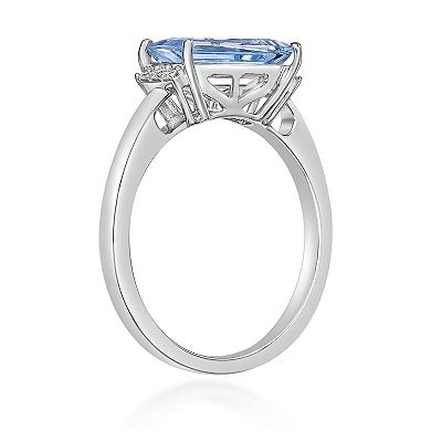 Gemminded Rhodium Over 10k Gold Aquamarine & Diamond Accent Ring
