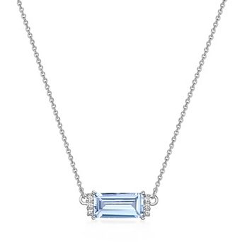 Gemminded Rhodium Over 10k Gold Aquamarine & Diamond Accent Pendant Necklace