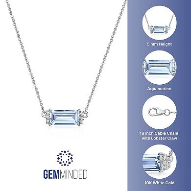 Gemminded Rhodium Over 10k Gold Aquamarine & Diamond Accent Pendant Necklace