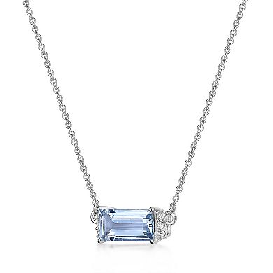 Gemminded Rhodium Over 10k Gold Aquamarine & Diamond Accent Pendant Necklace