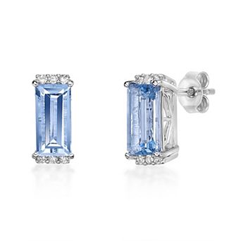 Gemminded Rhodium Over 10k Gold Aquamarine & Diamond Accent Earrings