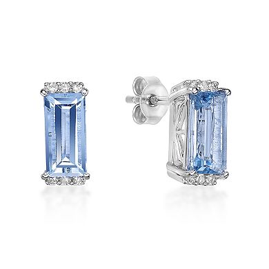 Gemminded Rhodium Over 10k Gold Aquamarine & Diamond Accent Earrings