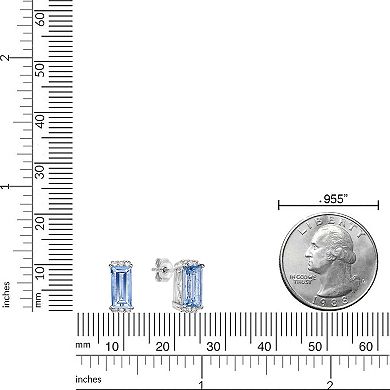 Gemminded Rhodium Over 10k Gold Aquamarine & Diamond Accent Earrings