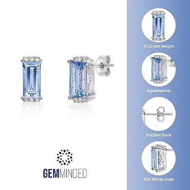 Gemminded Rhodium Over 10k Gold Aquamarine & Diamond Accent Earrings