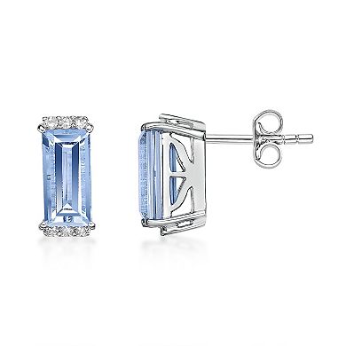 Gemminded Rhodium Over 10k Gold Aquamarine & Diamond Accent Earrings