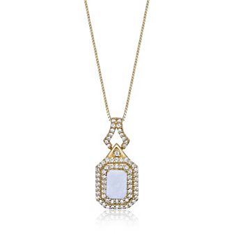 Gemminded 10k Gold-Plated 1/4 Carat T.W. Diamond & Opal Pendant Necklace