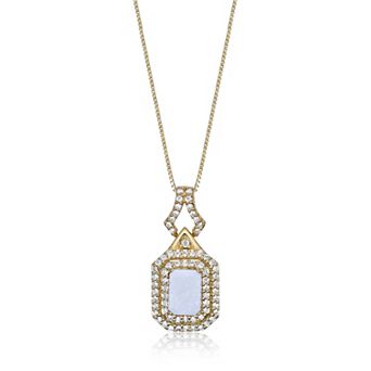 Gemminded 10k Gold-Plated 1/4 Carat T.W. Diamond & Opal Pendant Necklace