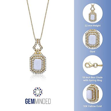Gemminded 10k Gold-Plated 1/4 Carat T.W. Diamond & Opal Pendant Necklace