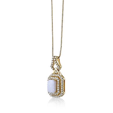 Gemminded 10k Gold-Plated 1/4 Carat T.W. Diamond & Opal Pendant Necklace