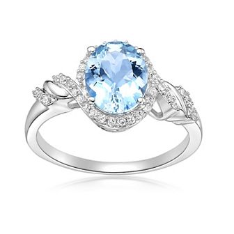 Gemminded Rhodium Over 10k Gold 1/5 Carat T.W. Diamond & Aquamarine Ring