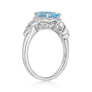 Gemminded Rhodium Over 10k Gold 1/5 Carat T.W. Diamond & Aquamarine Ring