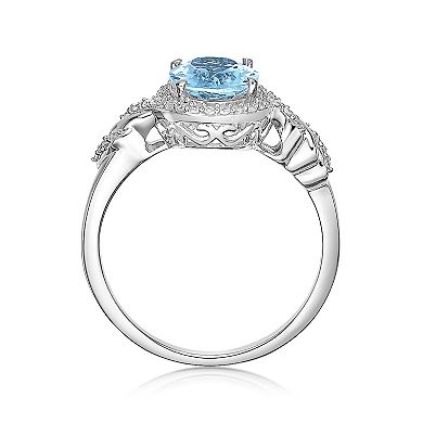 Gemminded Rhodium Over 10k Gold 1/5 Carat T.W. Diamond & Aquamarine Ring