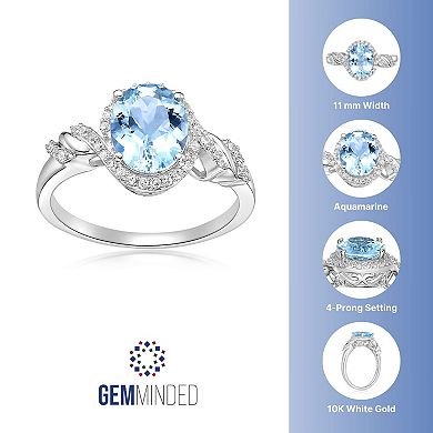 Gemminded Rhodium Over 10k Gold 1/5 Carat T.W. Diamond & Aquamarine Ring