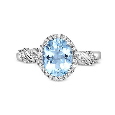 Gemminded Rhodium Over 10k Gold 1/5 Carat T.W. Diamond & Aquamarine Ring