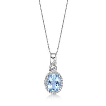 Gemminded Rhodium Over 10k 1/6 Carat T.W. Diamond & Opal Pendant Necklace