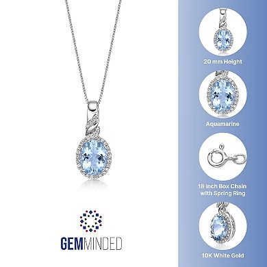 Gemminded Rhodium Over 10k 1/6 Carat T.W. Diamond & Opal Pendant Necklace