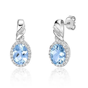 Gemminded Rhodium Over 10k Gold 1/4 Carat T.W. Diamond & Aquamarine Earrings