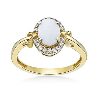 Gemminded 10k Gold 1/10 Carat T.W. Diamond & Opal Diamond Ring