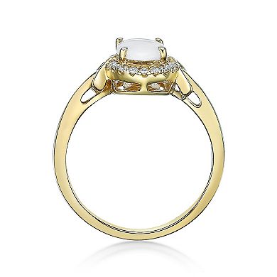 Gemminded 10k Gold 1/10 Carat T.W. Diamond & Opal Diamond Ring
