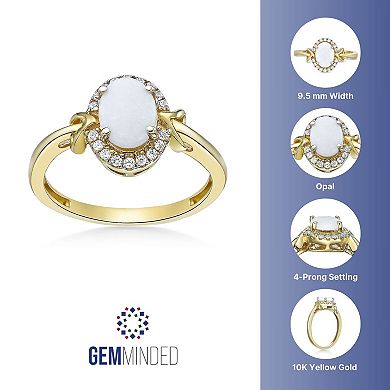 Gemminded 10k Gold 1/10 Carat T.W. Diamond & Opal Diamond Ring