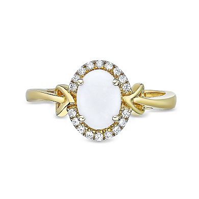 Gemminded 10k Gold 1/10 Carat T.W. Diamond & Opal Diamond Ring