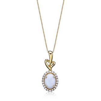 Gemminded 10k Gold 1/8 Carat T.W. Diamond & Opal Pendant Necklace